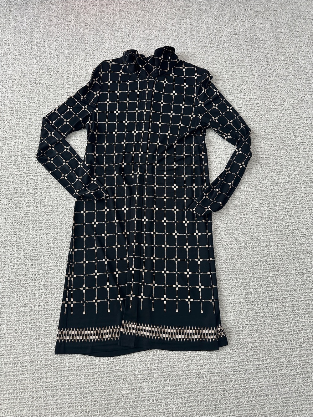 Tory Burch Black Long-Sleeve Geometric Grid Dress